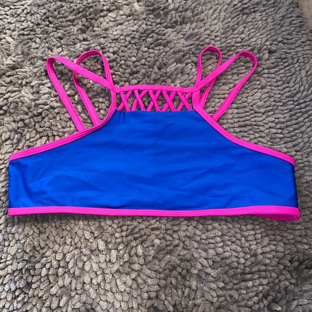 Pink and Blue bikini top EUC